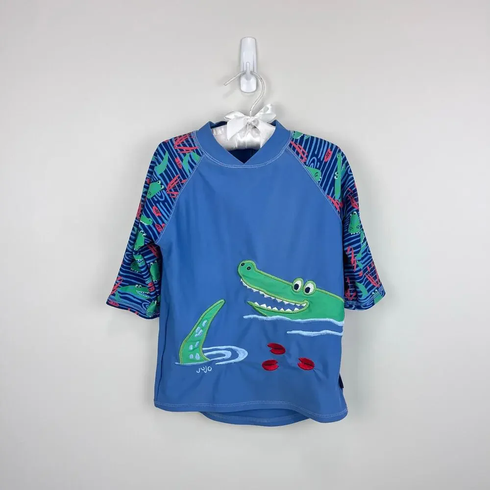 JoJo Maman Bebe Blue Alligator Rash Guard Swim Top 4-5